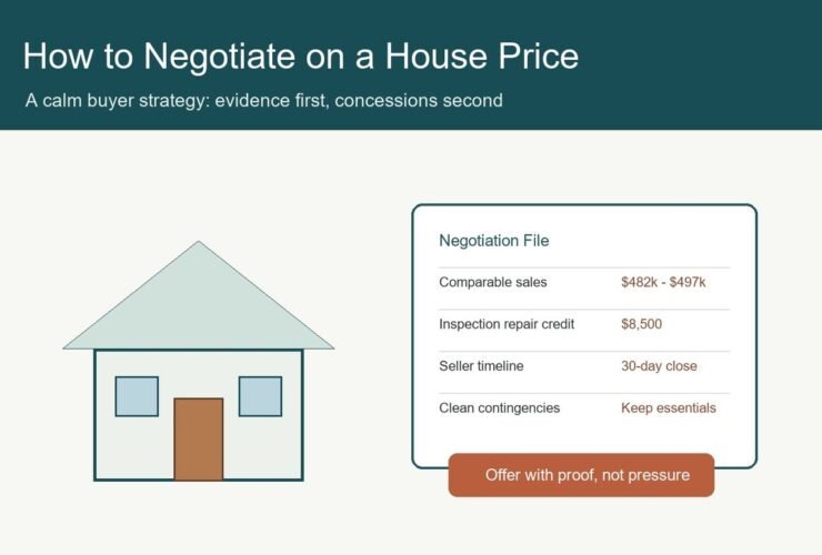 Negotiation file with comparable sales, inspection credit, seller timeline, and home offer strategy